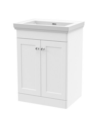 Balterley Swynnerton Traditional 2 Door Floor Standing Vanity Unit With Basin, Satin White, 600mm - image 1