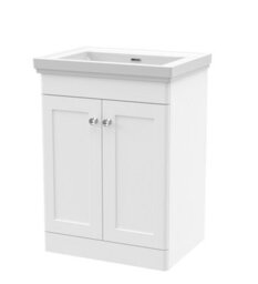 Balterley Swynnerton Traditional 2 Door Floor Standing Vanity Unit With Basin, Satin White, 600mm - thumbnail 1