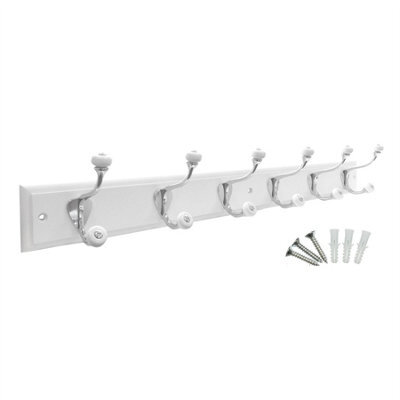 Keypak 6-Hook Wall-Mounted Coat Rack, 68Cm - White Board, Ceramic Tip Coat Hooks - image 1