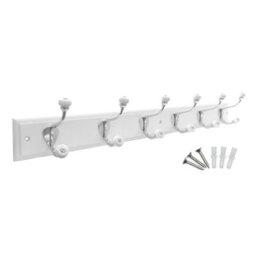 Keypak 6-Hook Wall-Mounted Coat Rack, 68Cm - White Board, Ceramic Tip Coat Hooks - thumbnail 2
