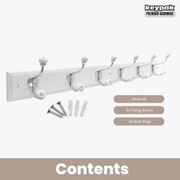 Keypak 6-Hook Wall-Mounted Coat Rack, 68Cm - White Board, Ceramic Tip Coat Hooks - thumbnail 9