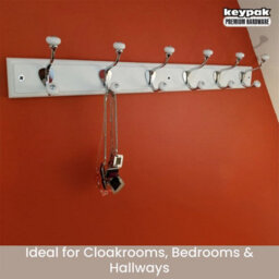 Keypak 6-Hook Wall-Mounted Coat Rack, 68Cm - White Board, Ceramic Tip Coat Hooks - thumbnail 6