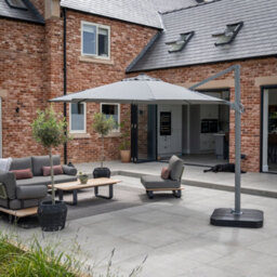 Ares 3.5M Round Cantilever Parasol With Solar Powered Led Lights In Charcoal - thumbnail 1
