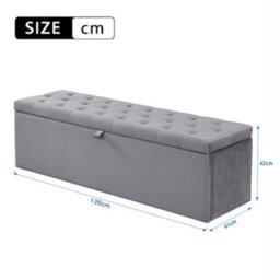 BTM Velvet Upholstered Bench Seat Bed Stool Bench With Storage 135X41X42 Cm Grey - thumbnail 3