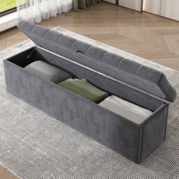 BTM Velvet Upholstered Bench Seat Bed Stool Bench With Storage 135X41X42 Cm Grey