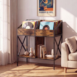 Gainoom 4-Grid Vinyl Record Storage Rack 2-Tier Display Shelf Holds Up To 250 Albums Industrial Magazine Books Record Holder - thumbnail 4