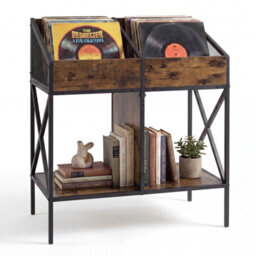 Gainoom 4-Grid Vinyl Record Storage Rack 2-Tier Display Shelf Holds Up To 250 Albums Industrial Magazine Books Record Holder - thumbnail 1