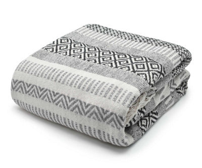 Velosso Zigzag Throw Multicoloured Aztec Design With Tassels, Soft Acrylic Blanket For Bed, Sofa Or Armchair, 70Cm X 100Cm - Grey