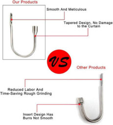 U-Shaped Curtain Tiebacks, Hooks, Metal 2 Pieces (Silver) - thumbnail 3