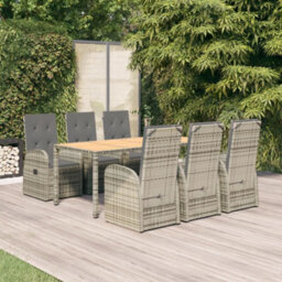Berkfield 7 Piece Garden Dining Set Grey Poly Rattan&solid Wood Acacia - thumbnail 1