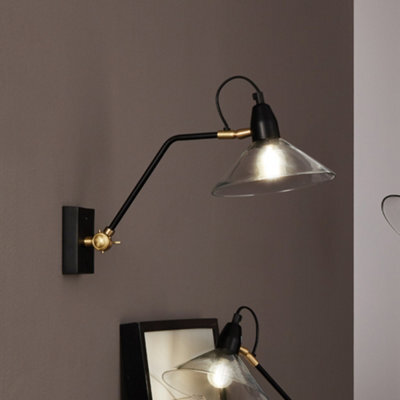 Pacific Lifestyle Canton Matt Black Metal And Glass Cone Wall Light - image 1