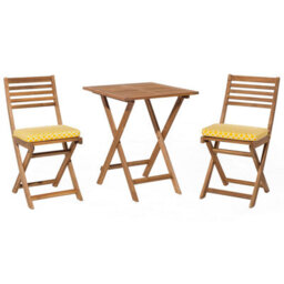 Beliani Bistro Set With Cushions Fiji Acacia Wood Yellow - thumbnail 1