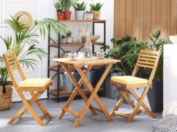 Beliani Bistro Set With Cushions Fiji Acacia Wood Yellow - thumbnail 2