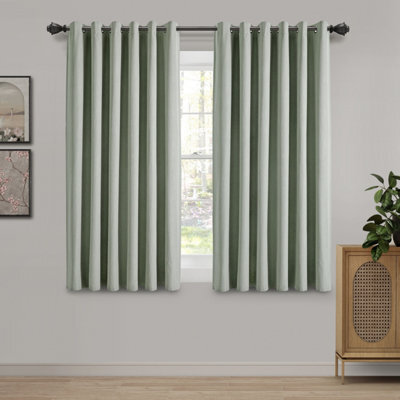 Ameha Sage 135Gsm Linen Look Thermal Blackout Eyelet Curtain For Bedroom & Living Room 46'x54' Window Ringtop Curtain Pair With Tie Back - image 1