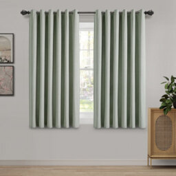 Ameha Sage 135Gsm Linen Look Thermal Blackout Eyelet Curtain For Bedroom & Living Room 46'x54' Window Ringtop Curtain Pair With Tie Back