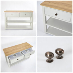 Homestylestore 1215mm Antique White And Oak Bathroom Vanity Unit With Round Countertop Basins And Bronze Round Handles - thumbnail 3