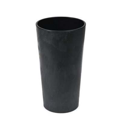 Lamela™ Lilia Black Concrete Round Vase Plant Pot, Stone Effect Resin Indoor And Outdoor Planter D40 H75Cm - image 1