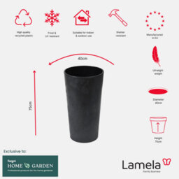 Lamela™ Lilia Black Concrete Round Vase Plant Pot, Stone Effect Resin Indoor And Outdoor Planter D40 H75Cm - thumbnail 4