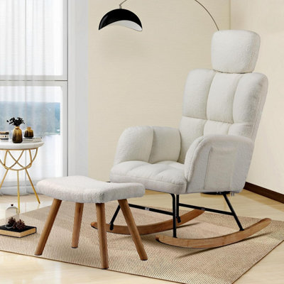 Comhoma Rocking Chair With Footstool, Teddy Comfy Relaxer Chair With High Backrest For Adults For Living Room, Bedrooms, Balcony - image 1