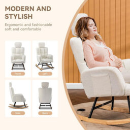 Comhoma Rocking Chair With Footstool, Teddy Comfy Relaxer Chair With High Backrest For Adults For Living Room, Bedrooms, Balcony - thumbnail 5