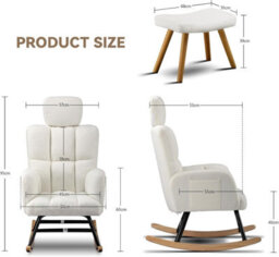 Comhoma Rocking Chair With Footstool, Teddy Comfy Relaxer Chair With High Backrest For Adults For Living Room, Bedrooms, Balcony - thumbnail 2