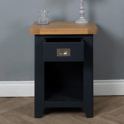 Elm Home And Products Elm Home And Garden Dark Blue Oak Wood Side Table Bedside Cabinet Fully Assembled - image 1