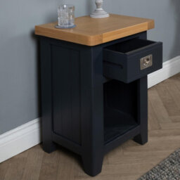 Elm Home And Products Elm Home And Garden Dark Blue Oak Wood Side Table Bedside Cabinet Fully Assembled - thumbnail 2