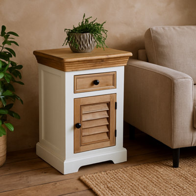 Wyld Haus Alington White And Natural Mango Wood Bedside Cabinet With Drawer And Louvered Door - image 1