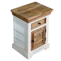 Wyld Haus Alington White And Natural Mango Wood Bedside Cabinet With Drawer And Louvered Door - thumbnail 4