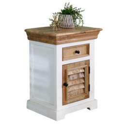 Wyld Haus Alington White And Natural Mango Wood Bedside Cabinet With Drawer And Louvered Door - thumbnail 3