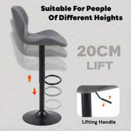 Alivio 2Pc Modern Faux Leather Adjustable Bar Stool Backrest Bar Chairs (Grey) - thumbnail 6