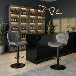 Alivio 2Pc Modern Faux Leather Adjustable Bar Stool Backrest Bar Chairs (Grey) - thumbnail 2