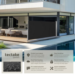 Tectake Retractable Aluminum Side Awning With Roll-Up Mechanism 160 X 300 Cm - Black - thumbnail 2