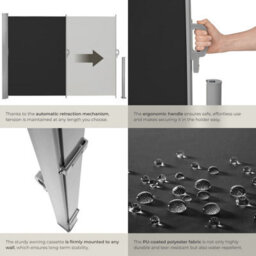Tectake Retractable Aluminum Side Awning With Roll-Up Mechanism 160 X 300 Cm - Black - thumbnail 5