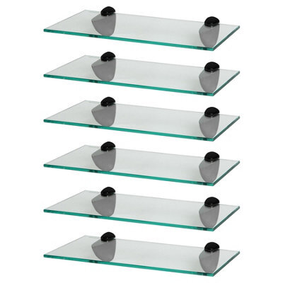 Harbour Housewares 6X Floating Glass Shelves - 40Cm - Black Brackets - Bathroom Shower Storage Vanity Display Unit Shelf - image 1
