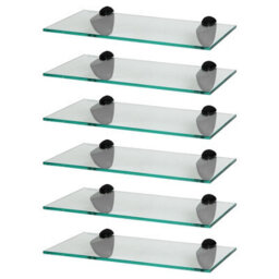 Harbour Housewares 6X Floating Glass Shelves - 40Cm - Black Brackets - Bathroom Shower Storage Vanity Display Unit Shelf - thumbnail 1