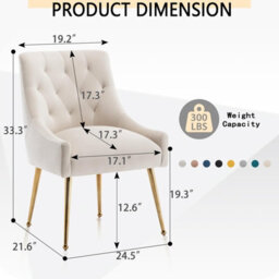 Seynar Velvet Tufted Dining Chairs With Gold Legs Set Of 2, Beige, Upholstered For Living Or Study Room - thumbnail 3
