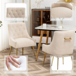 Seynar Velvet Tufted Dining Chairs With Gold Legs Set Of 2, Beige, Upholstered For Living Or Study Room - thumbnail 4