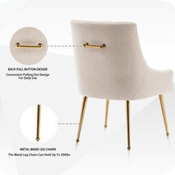Seynar Velvet Tufted Dining Chairs With Gold Legs Set Of 2, Beige, Upholstered For Living Or Study Room - thumbnail 5