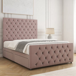 Bsspoke Maya Divan Bed Set Pink Plush Velvet 54Inch Headboard & 20Inch Footboard 2 Drawers Footend & Mattress In All Sizes - thumbnail 3