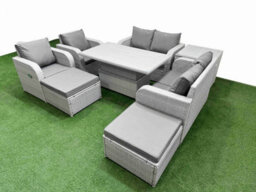 Fimous 8 Seater Outdoor Reclining Chair Love Sofa Set Rattan Garden Furniture Set Adjustable Lifting Table Side Table - thumbnail 1