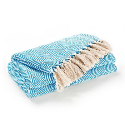 Ehc Luxury Reversible Super Soft Cotton Diamond Large Throw For Sofa, Double Bed , Armchair - Teal, 150 X 200 Cm - image 1