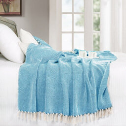 Ehc Luxury Reversible Super Soft Cotton Diamond Large Throw For Sofa, Double Bed , Armchair - Teal, 150 X 200 Cm - thumbnail 4