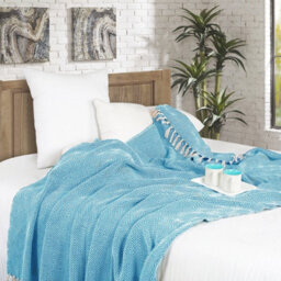 Ehc Luxury Reversible Super Soft Cotton Diamond Large Throw For Sofa, Double Bed , Armchair - Teal, 150 X 200 Cm - thumbnail 3