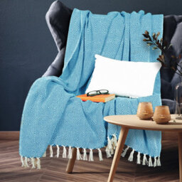 Ehc Luxury Reversible Super Soft Cotton Diamond Large Throw For Sofa, Double Bed , Armchair - Teal, 150 X 200 Cm - thumbnail 2