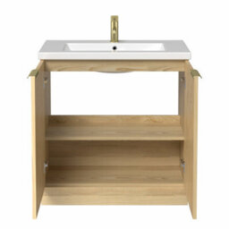 Affine Fluted 800mm Bathroom Vanity Unit Basin Floorstanding Cupboard Soft Close Oak - thumbnail 5
