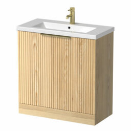Affine Fluted 800mm Bathroom Vanity Unit Basin Floorstanding Cupboard Soft Close Oak - thumbnail 4