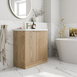 Affine Fluted 800mm Bathroom Vanity Unit Basin Floorstanding Cupboard Soft Close Oak - thumbnail 2