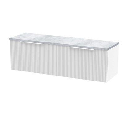 Hudson Reed Fluted Wall Hung 2-Drawer Vanity Unit & Bellato Grey Laminate Worktop, Counter Top Vanity Unit In Satin White, 1200mm - image 1