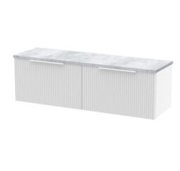 Hudson Reed Fluted Wall Hung 2-Drawer Vanity Unit & Bellato Grey Laminate Worktop, Counter Top Vanity Unit In Satin White, 1200mm